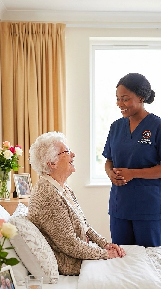 Karisla Healthcare support worker smiling with client in home care setting